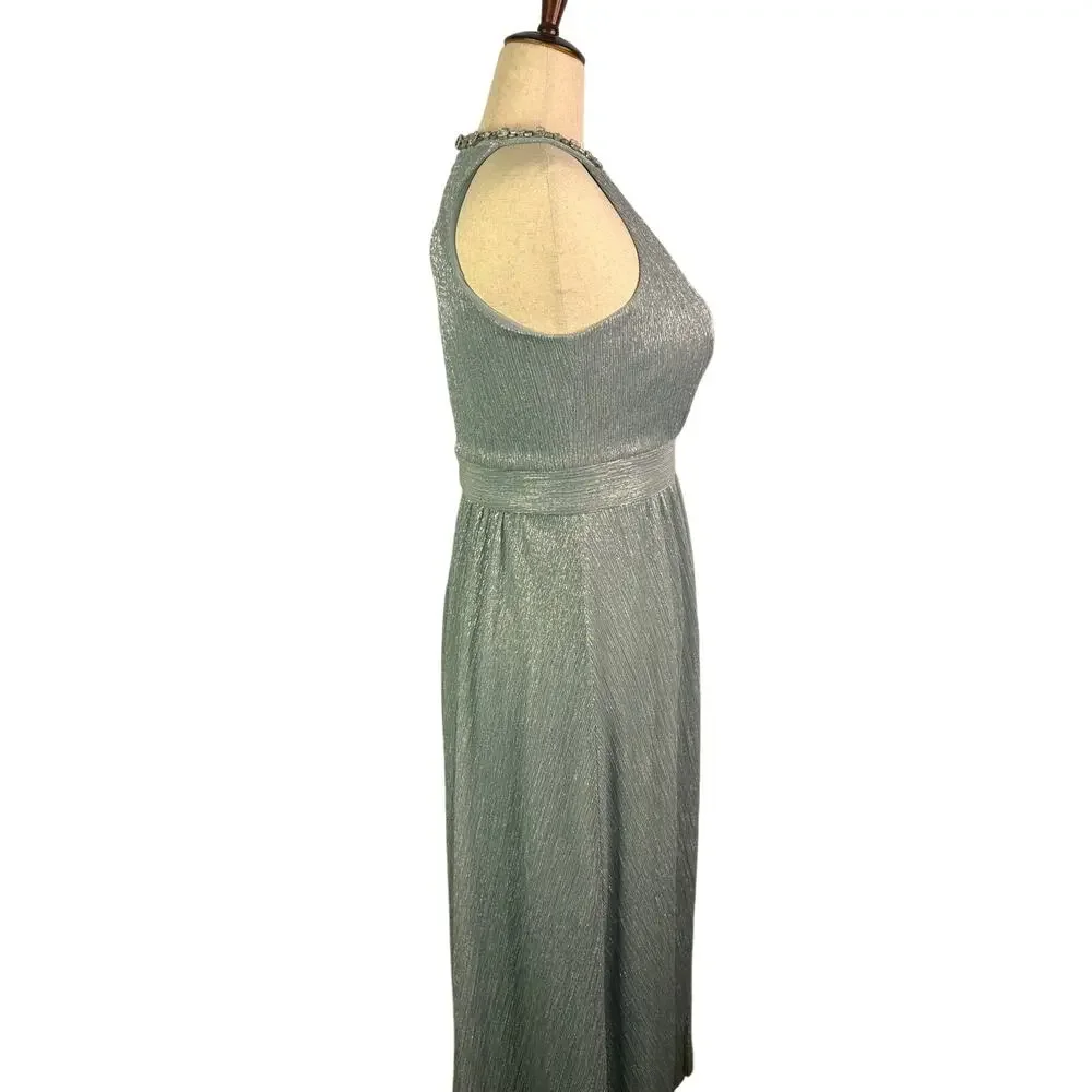 Eliza J Women's Formal Dress Size 12 Blue Metallic Beaded Halter Evening Gown - Picture 3 of 8